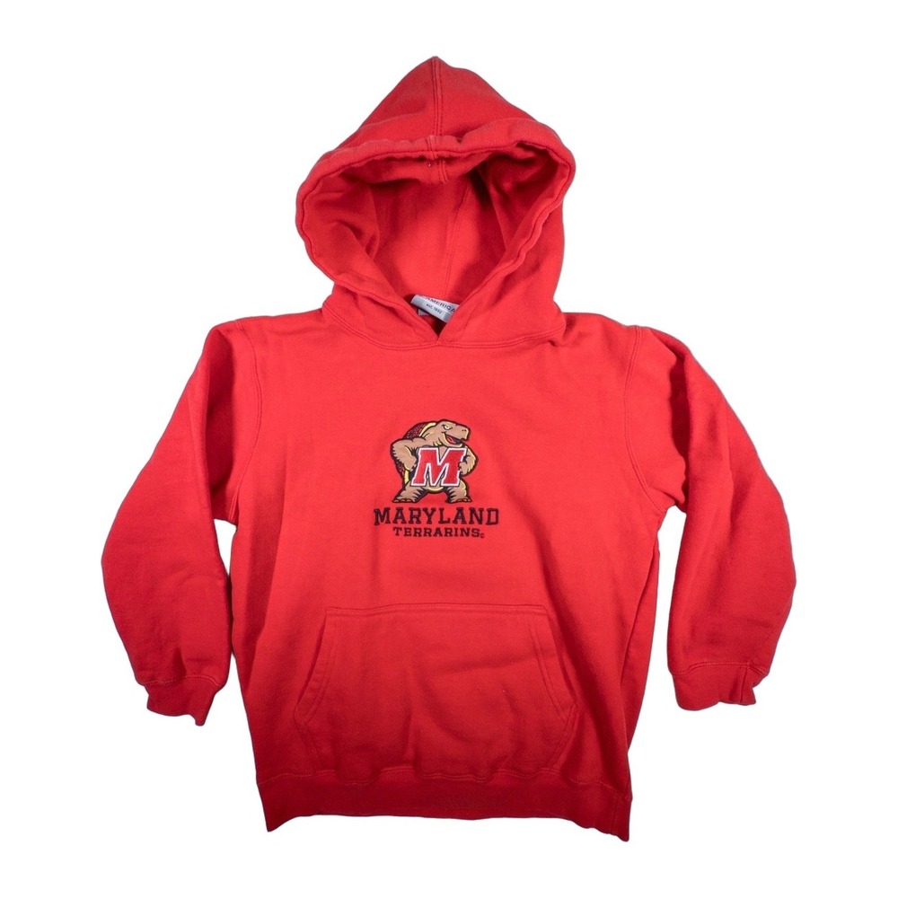 J America University of Maryland Terrapins Red Hoodie Sweatshirt Size L